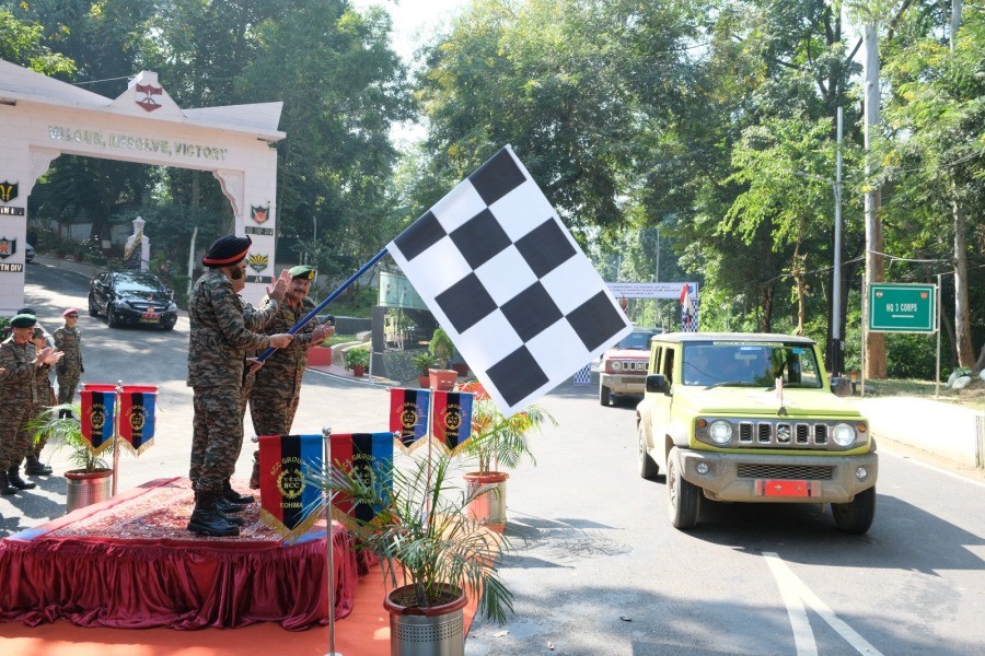 Nagaland-leg of the car rally flagged off by Lt Gen HS Sahi, General Officer Commanding 3 Corps from Rangapahar Military Station, Dimapur on November 12.